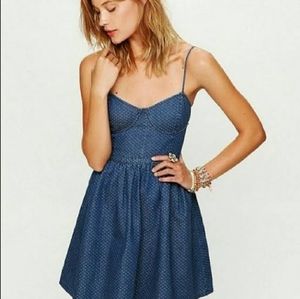 Free People M Denim Polka Dot Bustier Dress